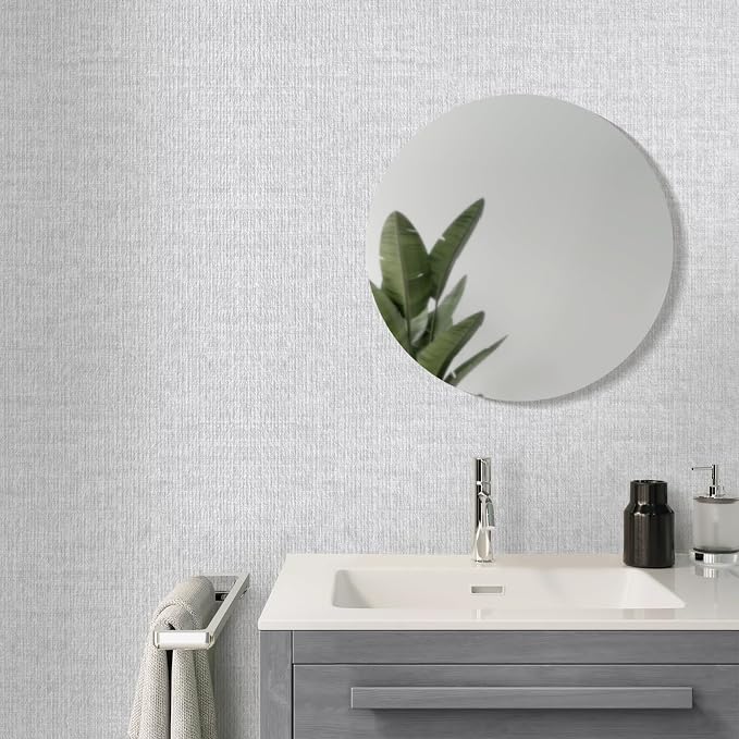 Light Grey Grasscloth Peel and Stick Wallpaper, Vintage Textured Contact Paper - Image 6