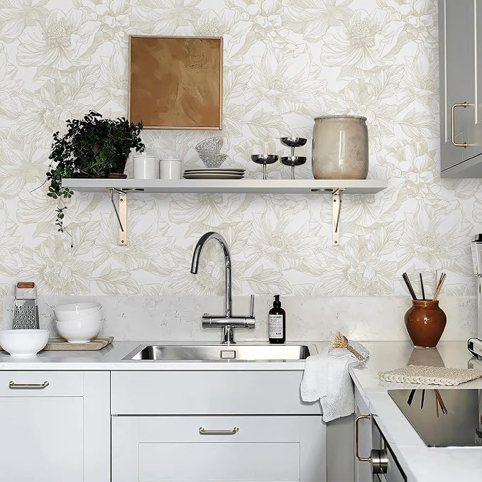 Ismoon Large Floral Peel and Stick Wallpaper Boho Beige/Coffee Contact Paper - Image 8