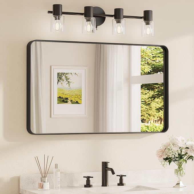 TETOTE Black Framed Bathroom Mirror, 40 x 24 Inch Matte Metal Frame Vanity by TETOTE