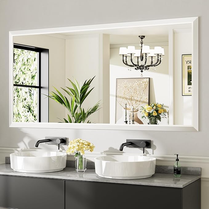 72x36 Inch White Bathroom Mirror by Briivuemodernmirrors