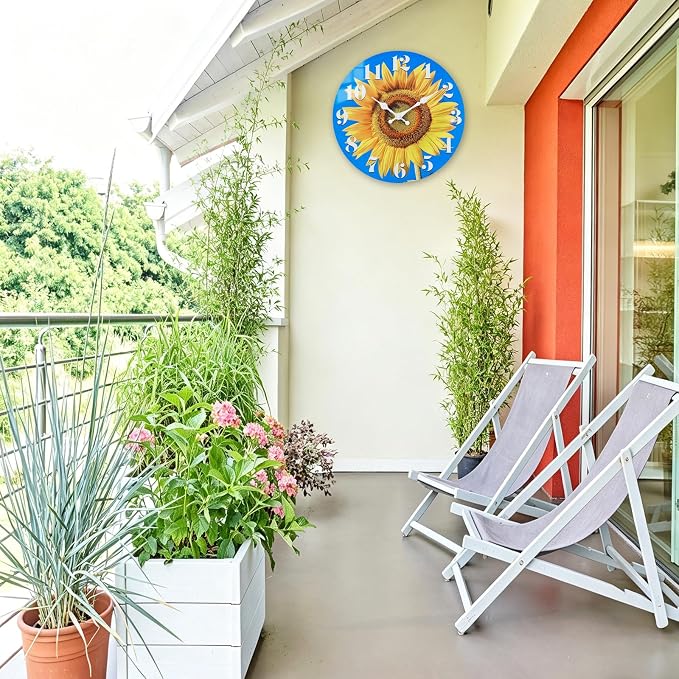 Indoor/Outdoor Clocks Waterproof, Glass Sun Flower Decor Wall Clock - Image 5