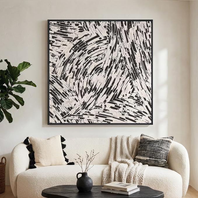 Large Framed Black and White Abstract Wall Art - Image 5