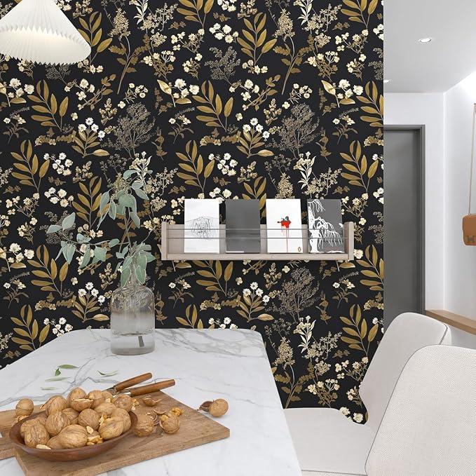 Laatse Leaf Wallpaper Peel and Stick Dark Floral Wallpaper 17.5in x 197in - Image 4