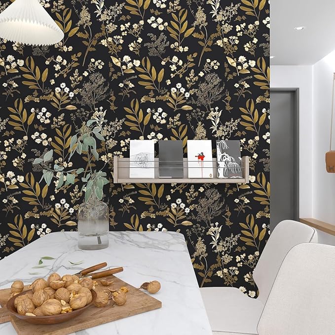 Laatse Gothic Wallpaper Peel and Stick Dark Floral Wallpaper 17.5in x 78.7in - Image 6