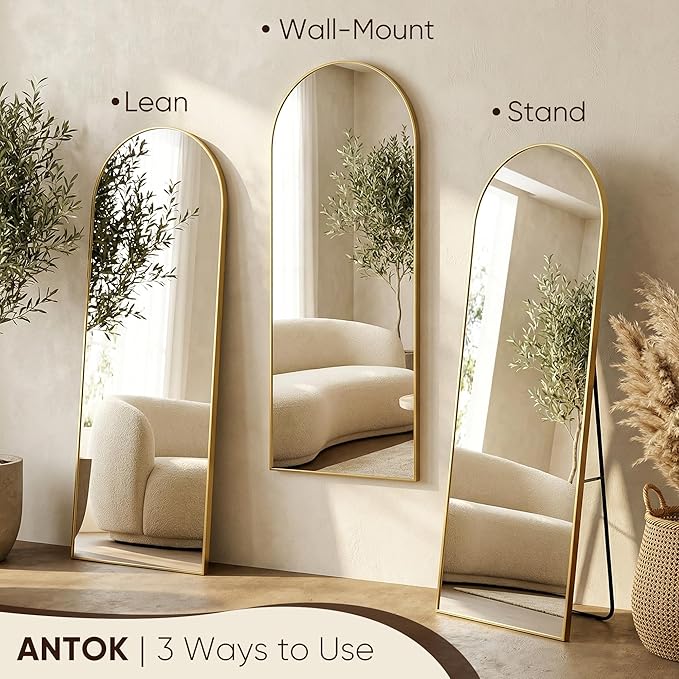 Antok 71" x28” Arched Full Length Floor Mirror, Free Standing/Wall Mount/Leaning - Image 4