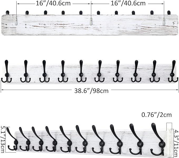 SKOLOO Rustic Large Wall Mounted Coat Rack-38.6'' Long Coat Rack - Image 5