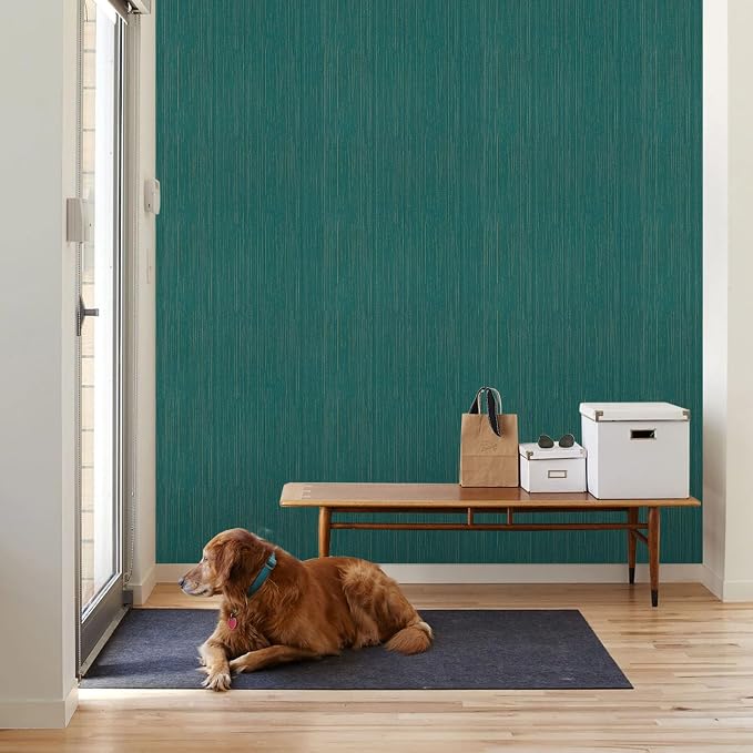 Teal Grasscloth Peel and Stick Wallpaper Texture Contact Paper 15.7" X 120" - Image 2