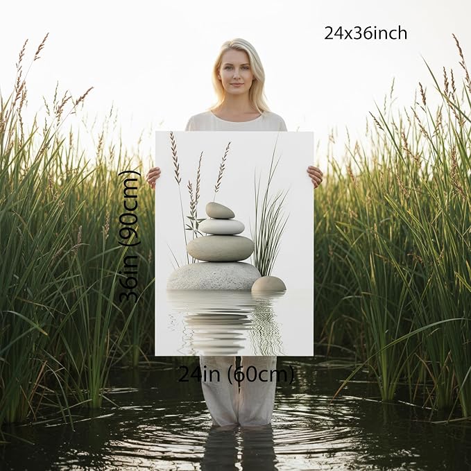 Zen Stone Canvas Wall Art Stacked Stones in Water Poster Print Tranquil Wild - Image 4