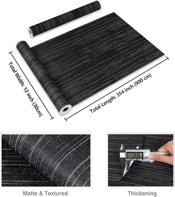 CRE8TIVE Black Grasscloth Wallpaper Peel and Stick Textured Black Wallpaper - Image 8
