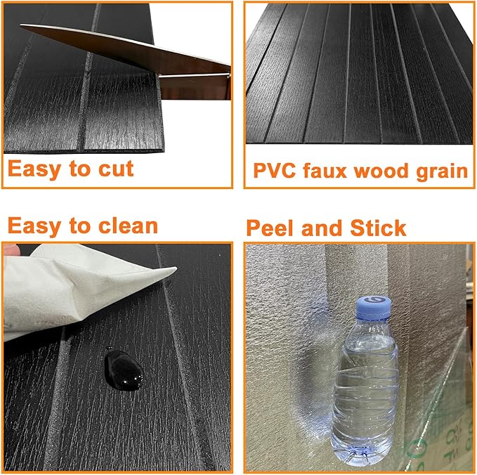 YLL YLL PVC Slat Wall Panel Peel and Stick 236"x 15.7" Faux Black Wood Grain - Image 6