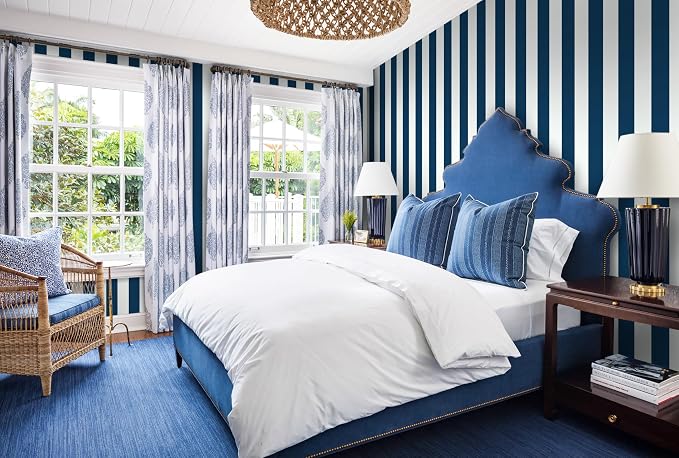 Guvana 17.7"x197" Navy Blue Wallpaper Striped Peel and Stick Wallpaper Blue and - Image 2