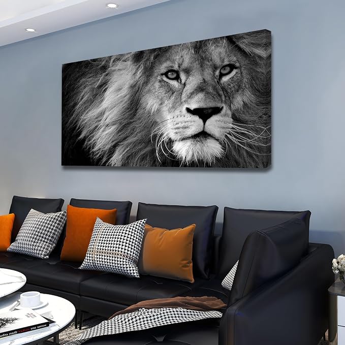 Baisuart Modern Giclee Canvas Prints Stretched Artwork Black and White Lion - Image 2