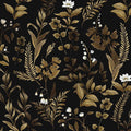 Dark Floral Peel and Stick Wallpaper, Vintage Leaf Pattern Black Gold Self by VOLEAARWALLPAPER
