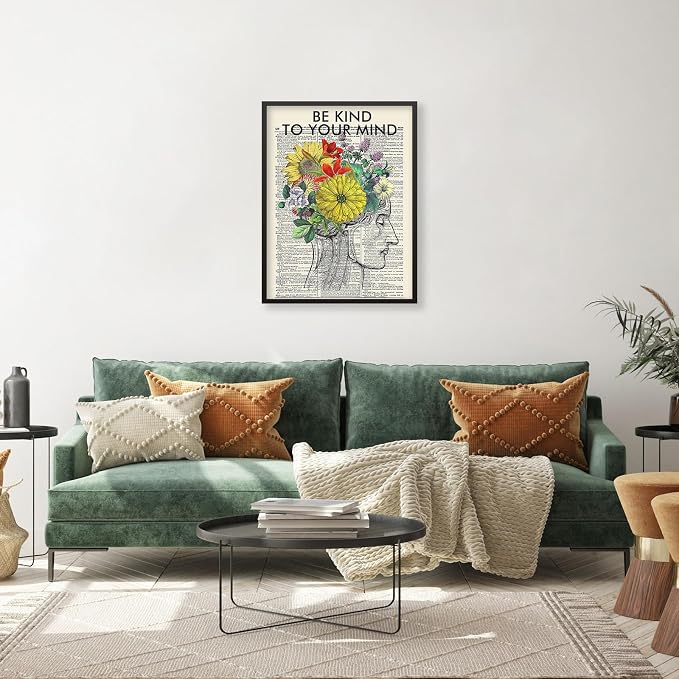 Be Kind To Your Mind Quote Poster Prints Mental Health Canvas Wall Art 24x36 - Image 6