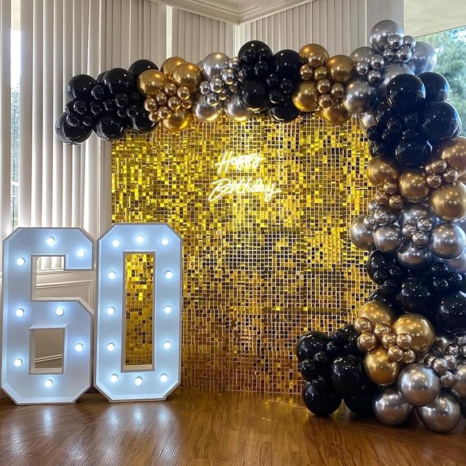 COKAOBE Gold Shimmer Wall Backdrop, 24 Panels Square Sequin Shimmer Backdrop - Image 5