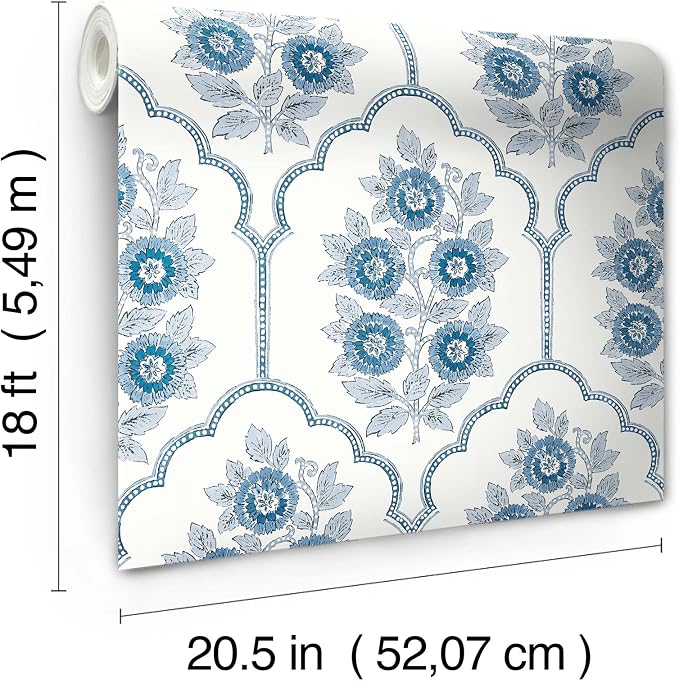 NuWallpaper x Society Social Floral Bazaar Delft Blue Peel and Stick Wallpaper - Image 7