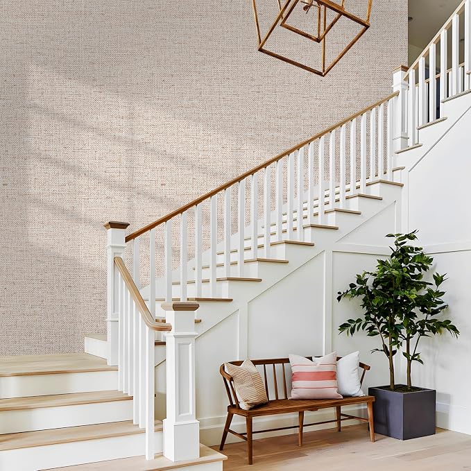 15.75"x590.6" Beige Grasscloth Wallpaper Peel and Stick Removable Textured Wall - Image 2