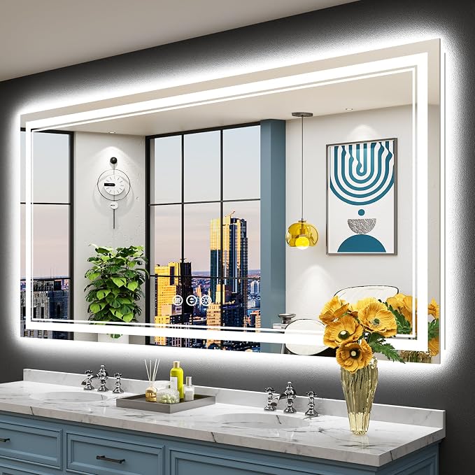 72x40 LED Bathroom Mirror with Lights, Backlit and Front Lit Anti-Fog Lighted by Awandee