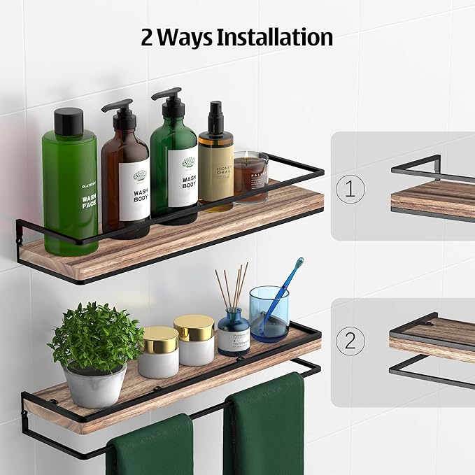 Meangood Floating Shelves Wall Mounted Set of 2, Rustic Wood Wall Storage - Image 6