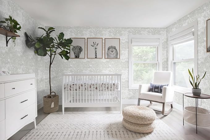 Heroad Peel and Stick Wallpaper Grey and White Vintage Forest Animals Floral - Image 9