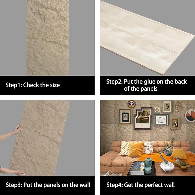 4-Pack 3D PU Stone Wall Panels for Interior Decor | Faux Stone Accent Tiles - Image 4