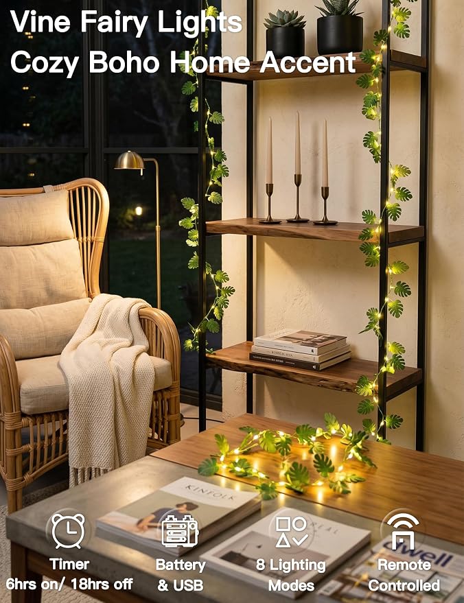 suddus Vines with Fairy Lights Battery & USB Powered Operated, 33ft 100 LED - Image 2