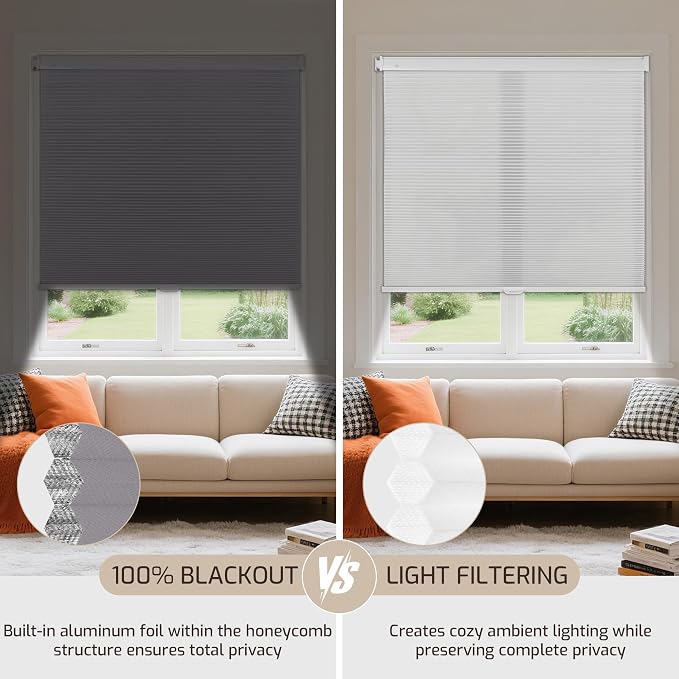 Grandekor No Drill No Tools Cordless Cellular Shades, 26.5" W x 64" H, UV - Image 7