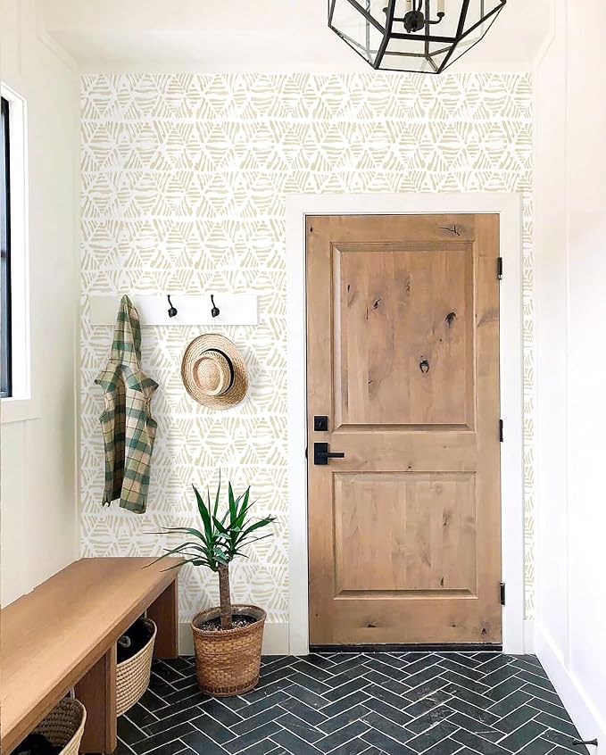 Peel and Stick Wallpaper Boho Wallpaper 17.3" x 393" Geometric Beige and White - Image 7