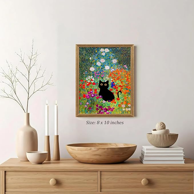 Fantasy Artists Gustav Klimt Canvas Wall Art, Framed Aesthetic Cat Floral Wall - Image 2