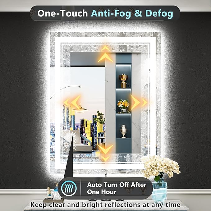 24x36 LED Bathroom Mirror with Lights, Backlit and Front Lit Anti-Fog Lighted - Image 5