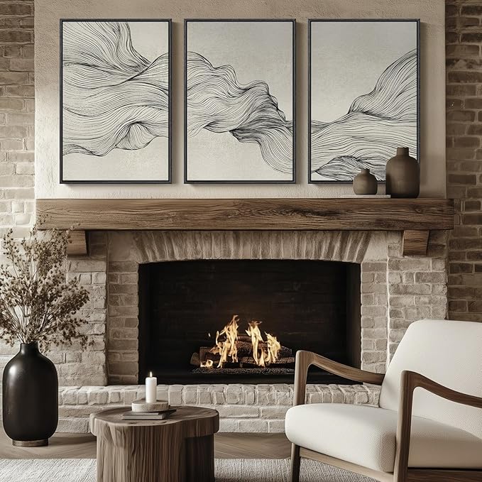 Large Framed Neutral Modern Abstract Wall Art, 3 Piece Black and Beige Canvas - Image 8