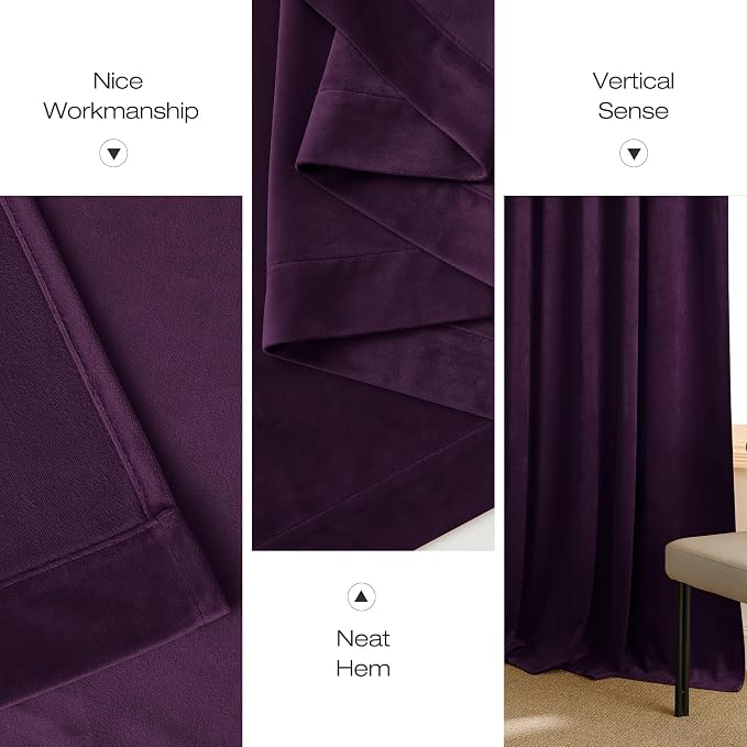 NICETOWN Purple Blackout Velvet Curtains 84 inch Long, Dark Purple - Image 7