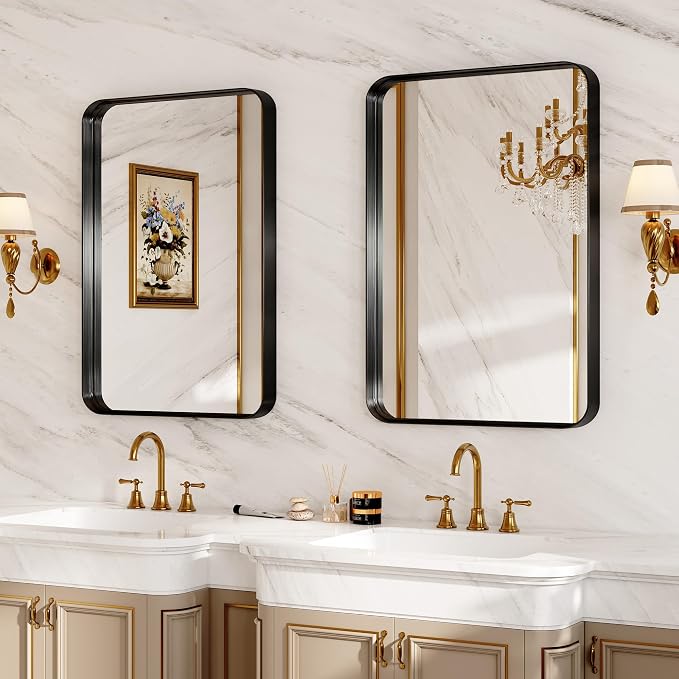 48X32 Inch Metal Black Framed Bathroom Mirror - Image 8