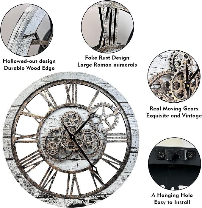 The B-Style Large Wall Clock 24 inch Moving Gear Wall Clock Oversized Vintage - Image 4