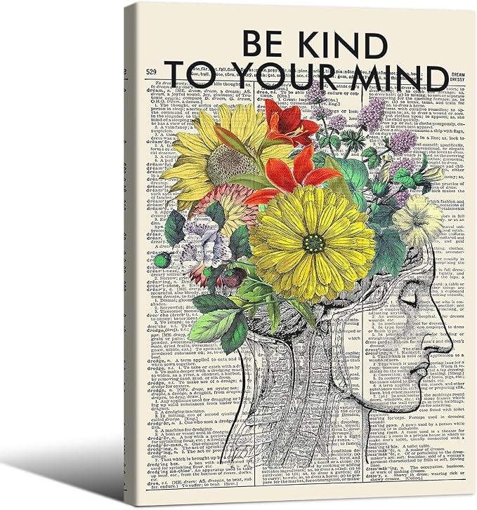 Be Kind To Your Mind Quote Poster Prints Mental Health Canvas Wall Art 16x24 by Medpol