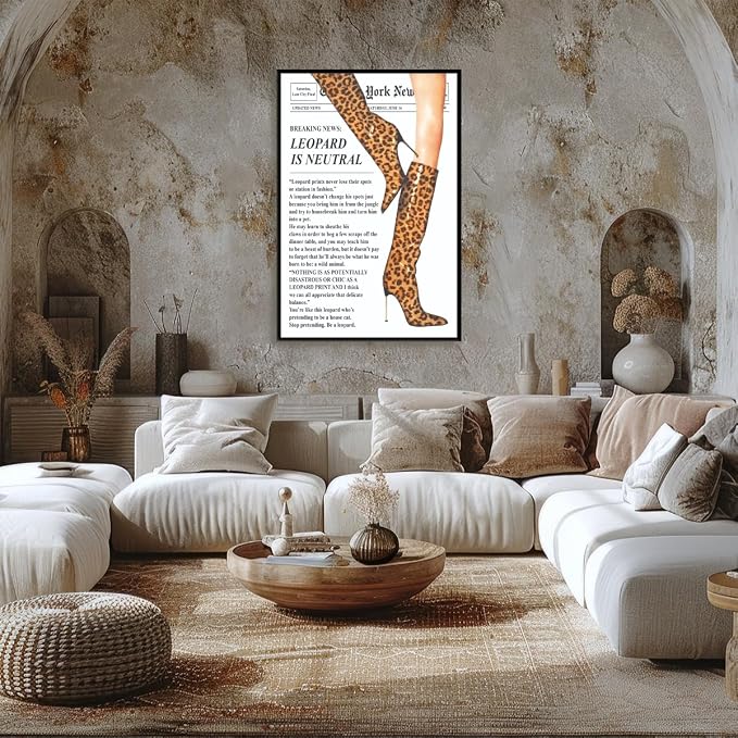 Trendy Newspaper Posters Vintage Leopard Boots Poster Feminist Canvas Prints - Image 5
