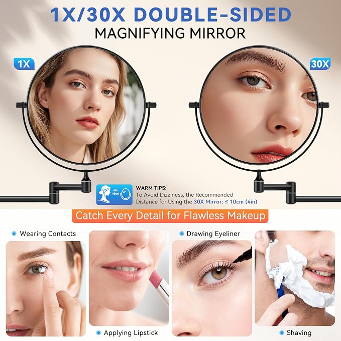 Auxmir 1X/30X Wall Mounted Makeup Mirror, Double Sided Magnifying Mirror - Image 2