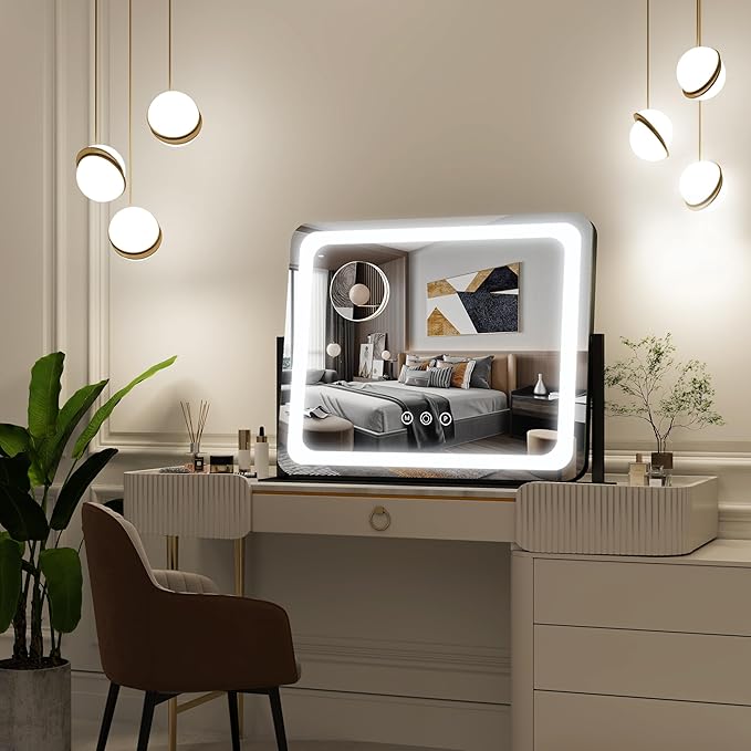 FENNIO Vanity Mirror with Lights 22"x17", LED Lighted Makeup Mirror, Large - Image 3