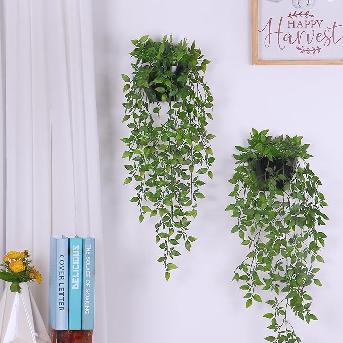 Artificial Hanging Plants, 2 Pack Fake Wall Plants, Faux Mandala Vines Potted - Image 4