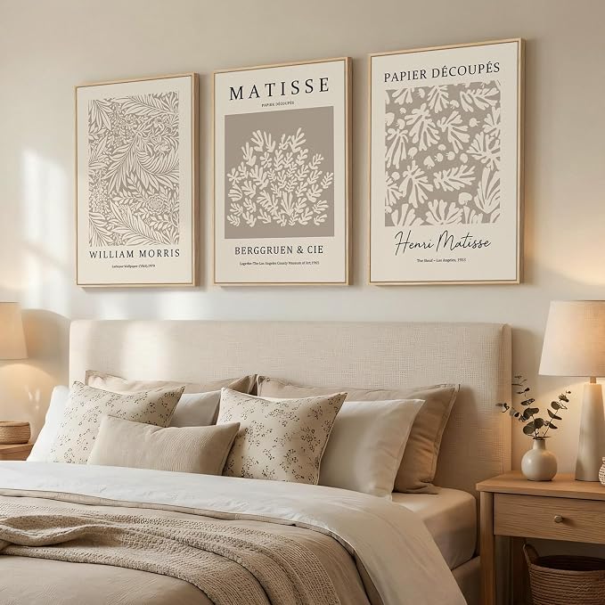 Framed Large Matisse Canvas Wall Art Set of 3, Vintage Neutral Abstract Floral - Image 2