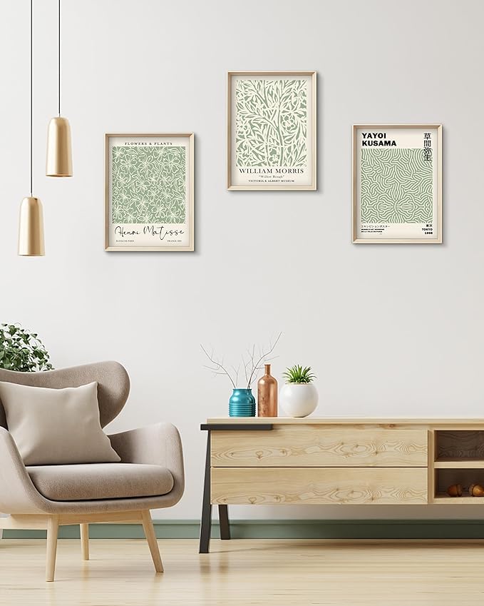 HesenDot Framed Matisse Sage Green Wall Art, William Morris Canvas Wall Decor - Image 5