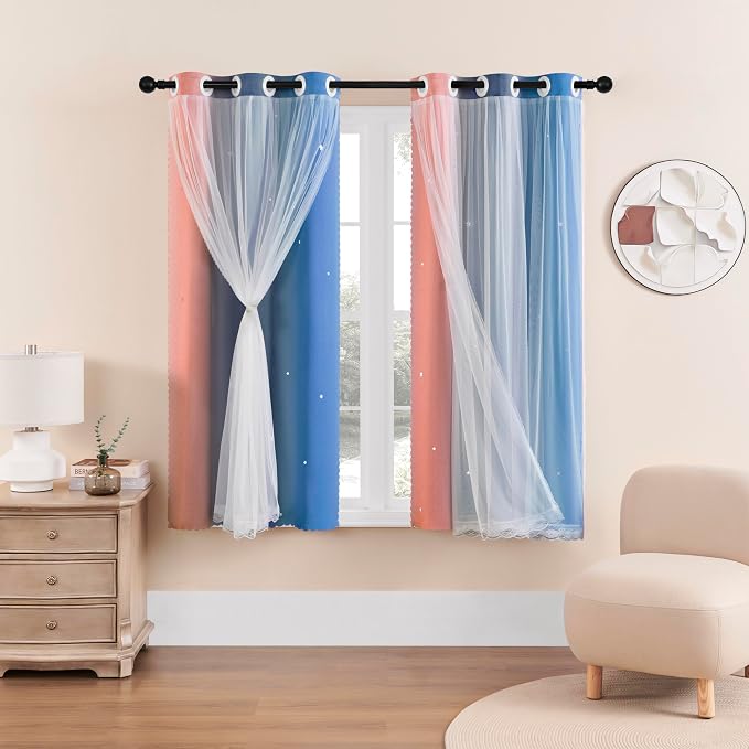 XiDi Curtains for Bedroom Decor, Rainbow PinkGreyBlue-34-45 by Addsomecolortolife