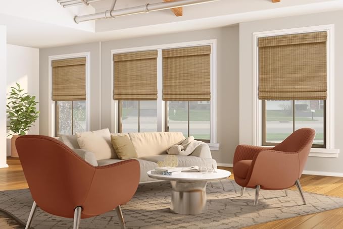 Cordless Woven Wood Roman Shades, 24W x 36H, Eastfield Teak, Sizes 20-72 Wide - Image 2