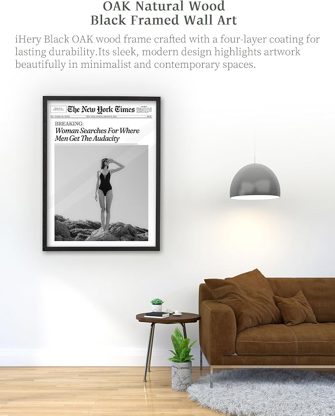 iHery Premium Natural Black OAK Wood 12x16in Trendy Framed Wall Art, Retro - Image 2