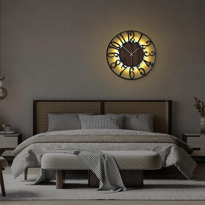 LEIKE Large Wall Clock 20'' Lighted Rustic Wood Clock - Image 8