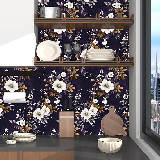 Vintage Floral Wallpaper Peel and Stick Purple White Flowers Contact Paper - Image 4