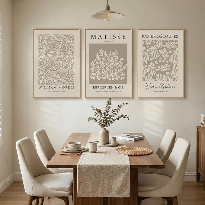 Framed Large Matisse Canvas Wall Art Set of 3, Vintage Neutral Abstract Floral - Image 4