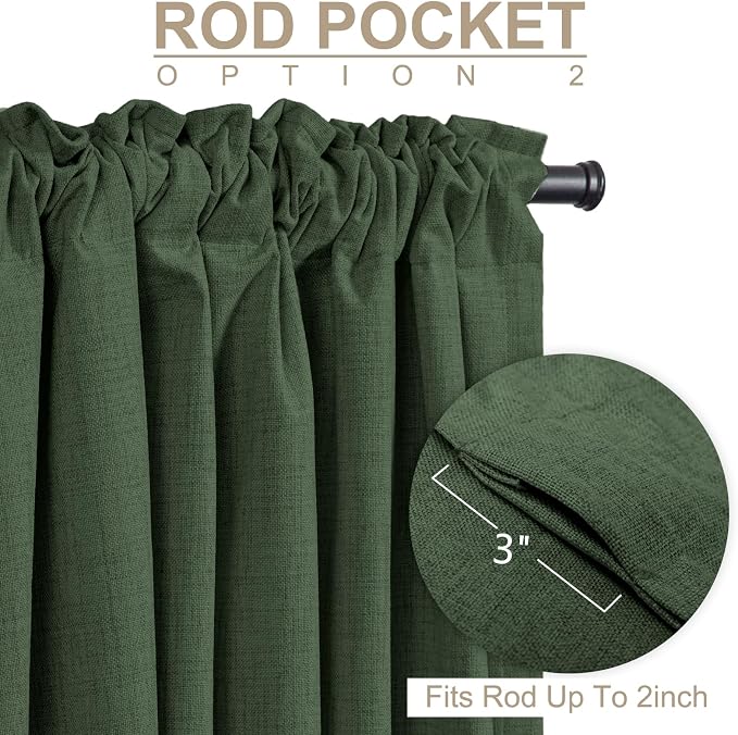 100% Blackout Shield Green Linen Blackout Curtains - Image 4