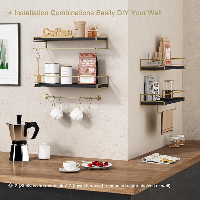 Forbena Black and Gold Bathroom Floating Shelves - Image 4