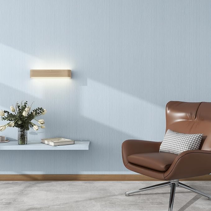 Grasscloth Textured Wallpaper Light Blue Peel and Stick 24inX393in Fabric Wall - Image 6